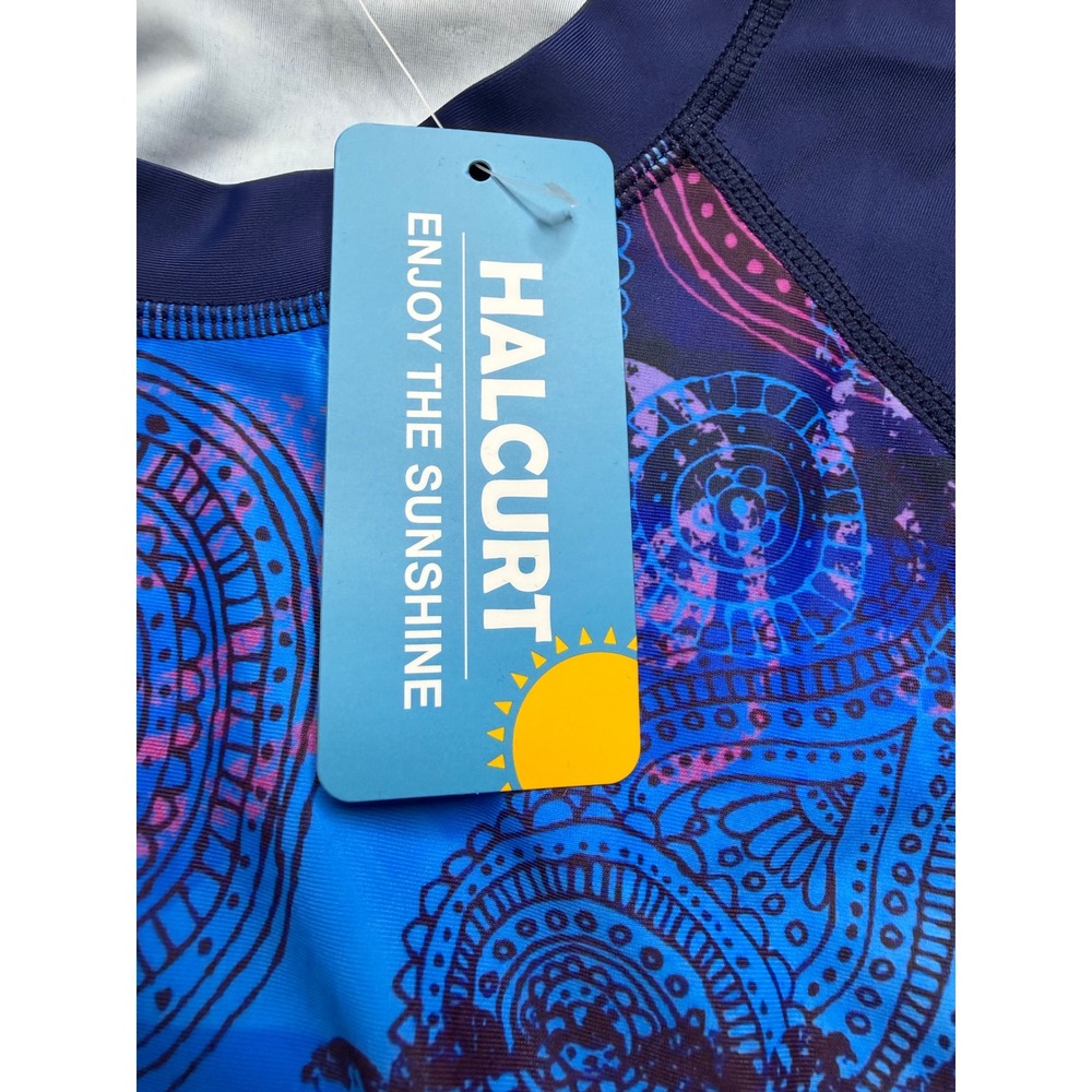 Halcurt Womens Rash Guard Long Sleeve UPF 50 Blue Paisley Mandala Thumbhole XL - Picture 8 of 9